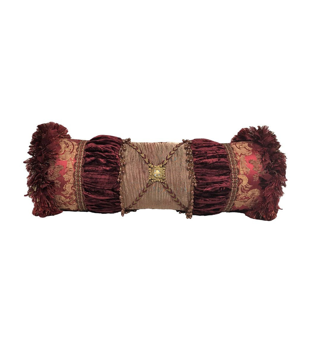 Opulent Bolster Pillow Burgundy And Gold