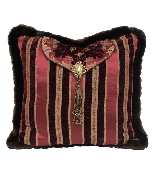 Designer Decorative Square Pillow Burgundy And Gold