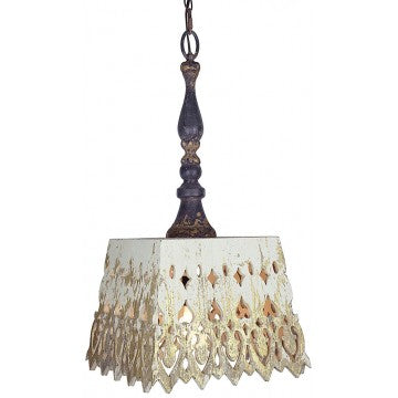Carved Wood Antique Reproducton Pendant Light with Distressed Finished Wood Shade
