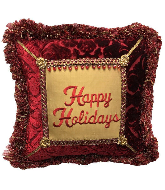 Happy Holiday Jeweled Christmas Pillow Pillows
