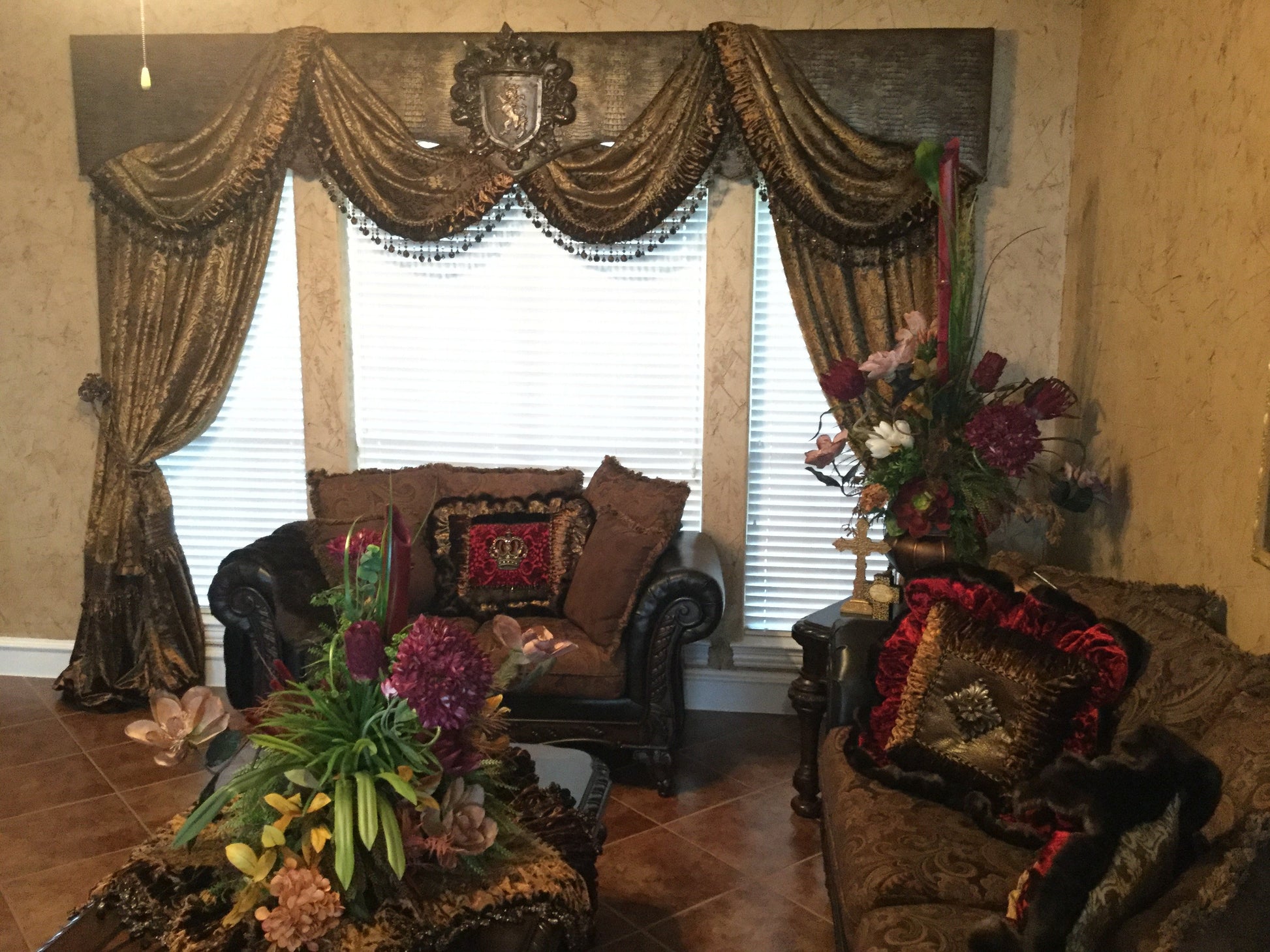 Cornice Board With Swags And Decorative Curtain Panels *available In Any Of Our Fabrics Window