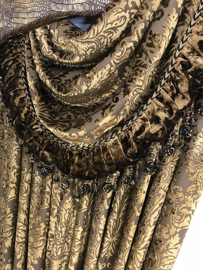 Cornice Board With Swags And Decorative Curtain Panels *available In Any Of Our Fabrics Window