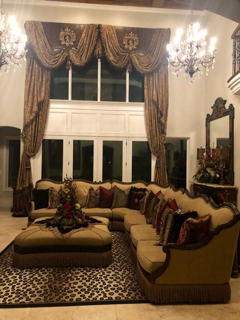 Cornice Board With Swags And Decorative Curtain Panels *available In Any Of Our Fabrics Window