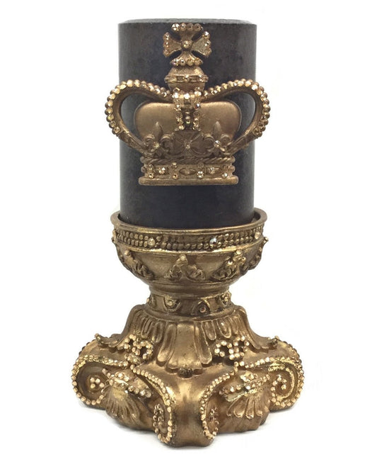 Decorative_brown_candle-4x6-roasted_chestnut-gold_jeweled_crown-4x6-candle_base-sir_olivers-reilly_chance_collection_grande