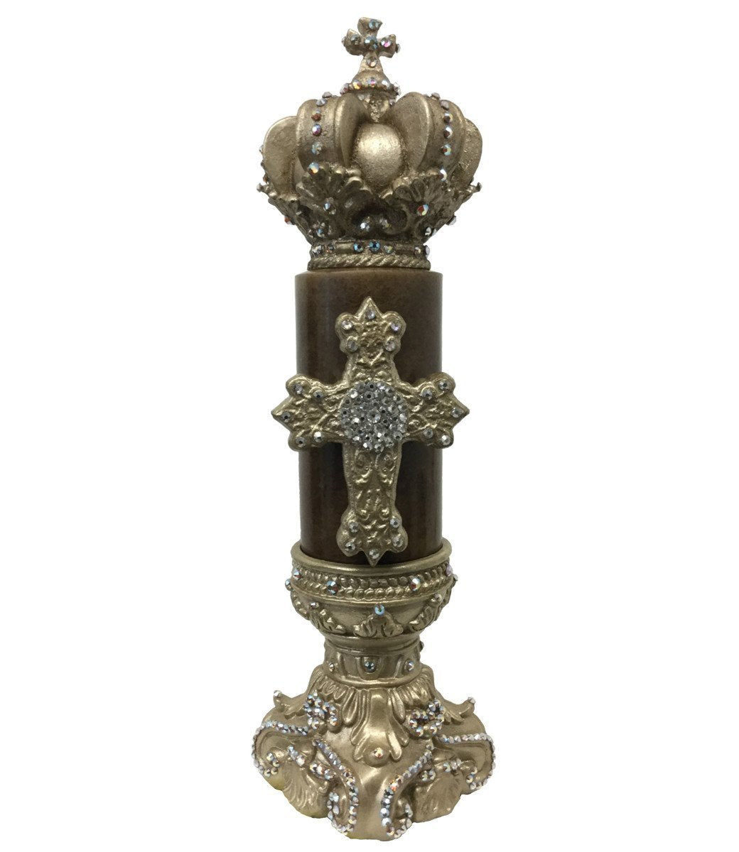 Decorative Candle 3X6 Cross And Base With Crown Topper Candle/base Combination
