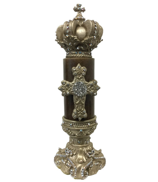 Decorative Candle 3X6 Cross And Base With Crown Topper Candle/base Combination