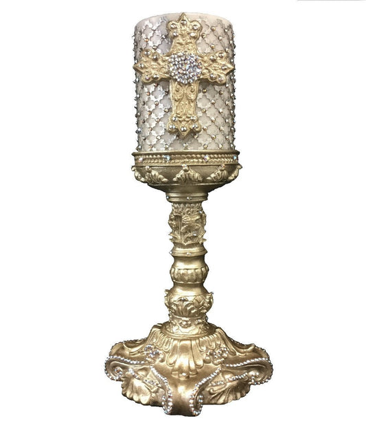Decorative Candle 4X6 Jeweled Mesh With Crown/ 12 Base Candle/base Combination