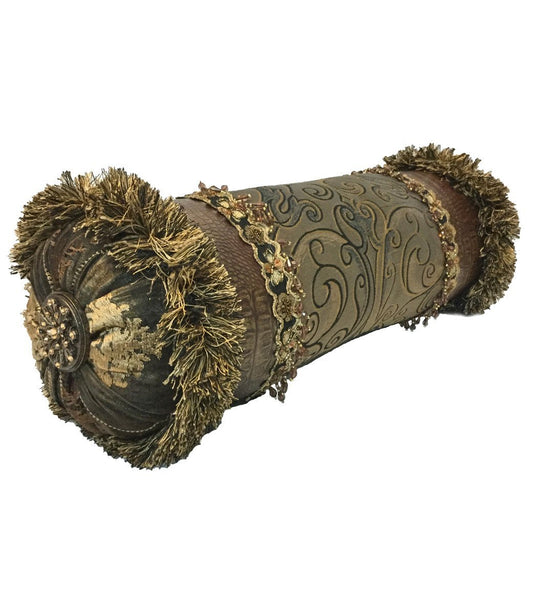 Decorative_pillow-bolster_pillow-leopard_print-swarovski_crystals-beads-bronze-reilly_chance_collection