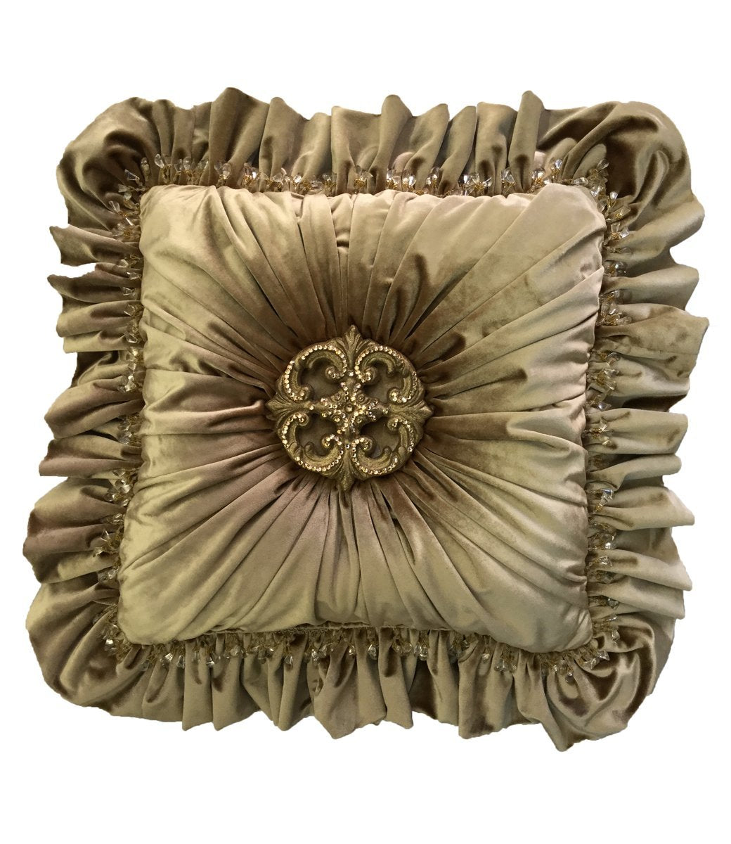 Gold Velvet Accent Pillow Jeweled Medallion 20X20