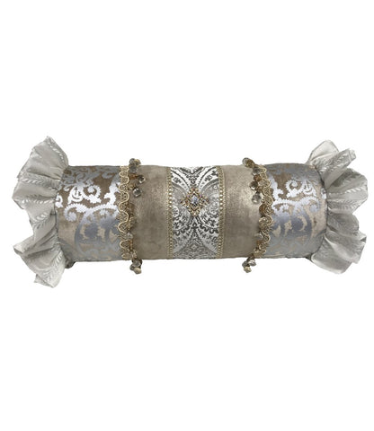 Glam Decorative Pillow Bolster Silver And Off White