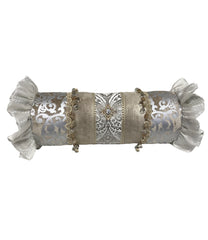 Glam Decorative Pillow Bolster Silver And Off White