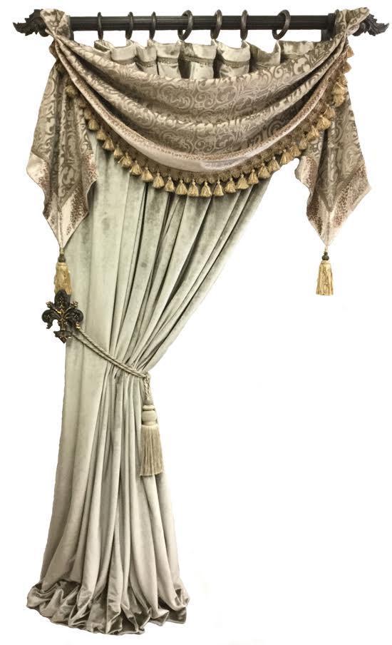 Designer Curtain With Swag And Jabots Up To Approx. 50’ Window Treatment