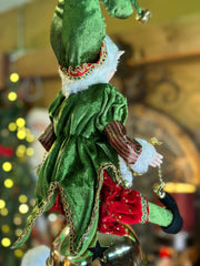 Elf Hanging on Jingle Bell Green