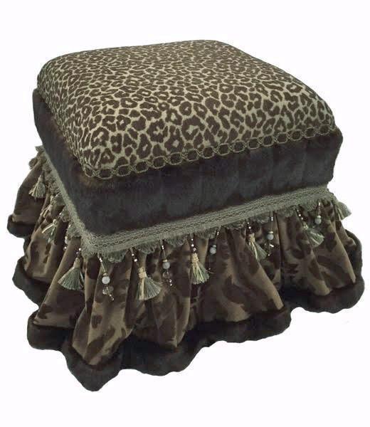 Foot_stool-brown_velvet-spa_green_leopard-tassel_fringe-faux_mink-reilly_chance_collection