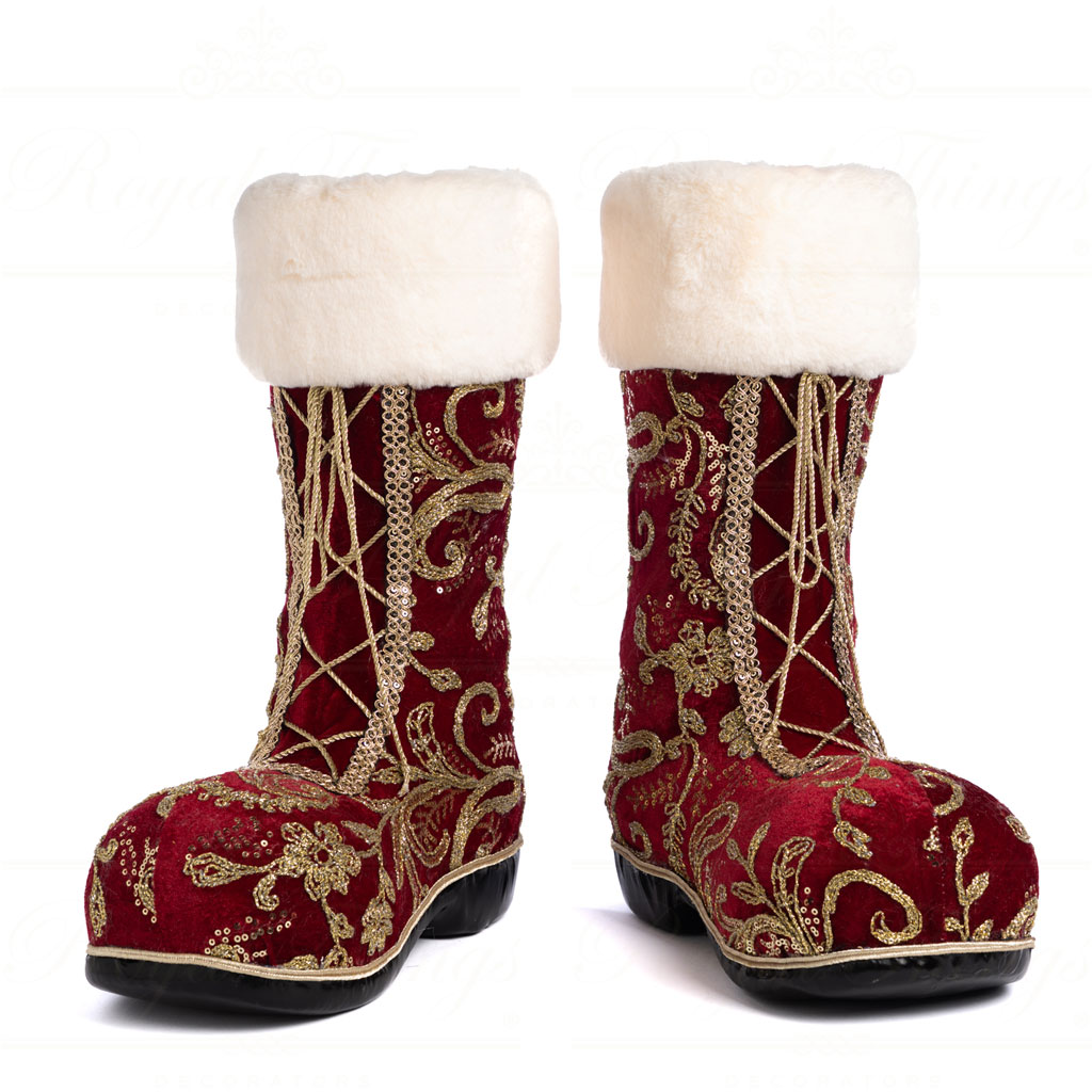 Set of Furry Brocade Santa Boots