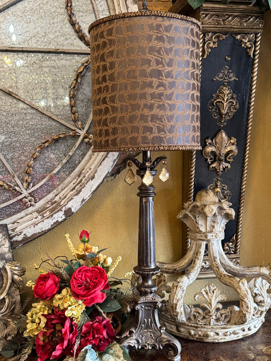 Gallery Designs Accent Lamp with Crystals and Chocolate Brown Print Lamp Shade