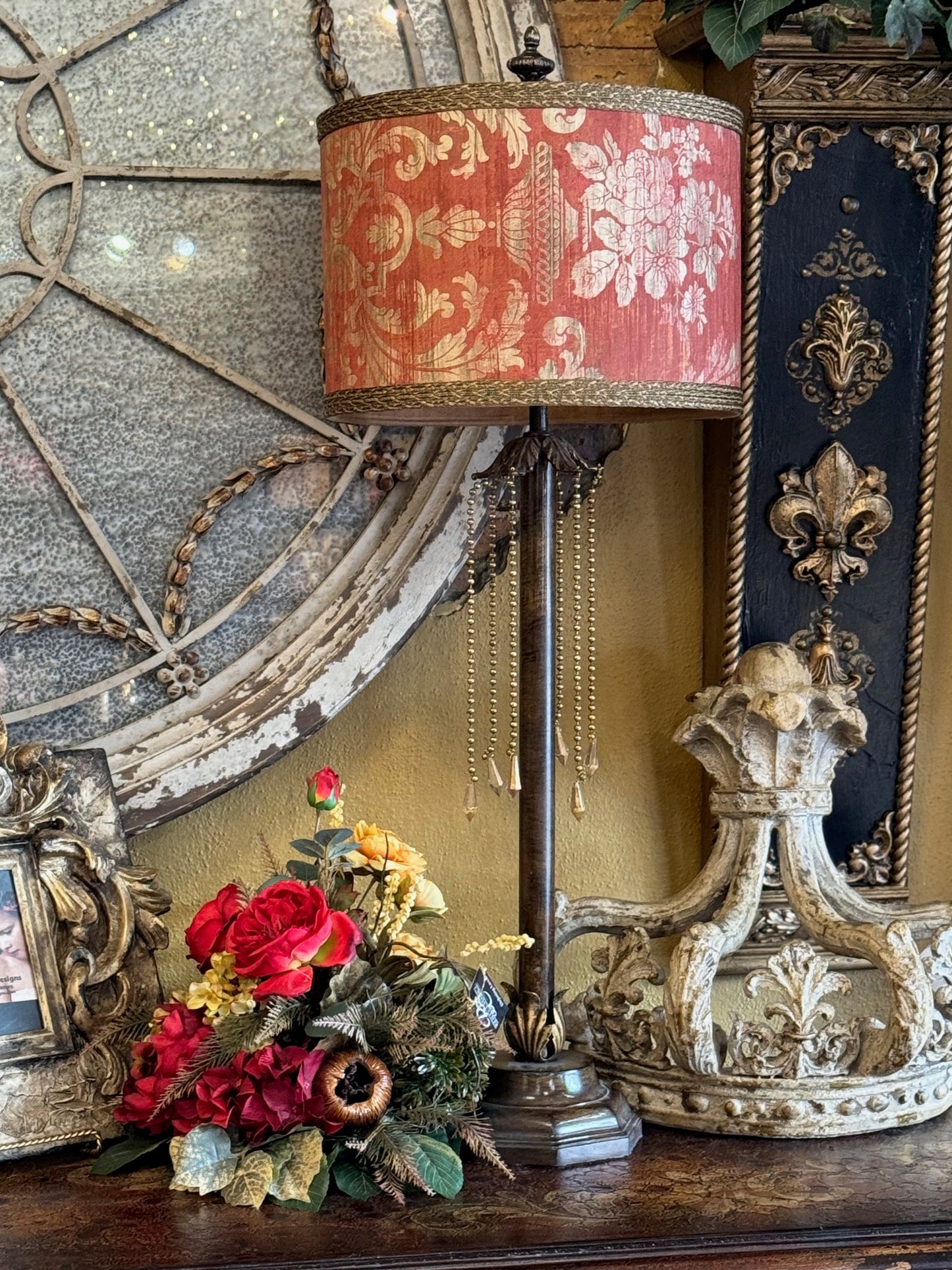 Gallery Designs Accent Lamp with Crystals and Red Print Lamp Shade LIMITED STOCK