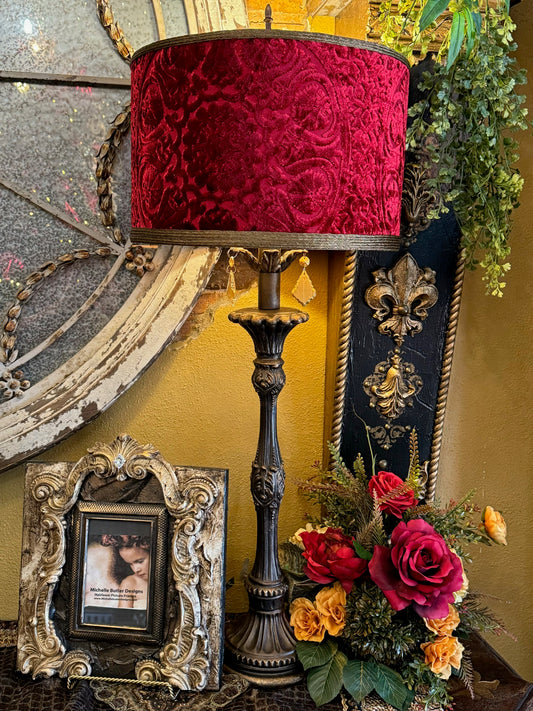Gallery Designs Table Lamp Red Velvet with Crystals