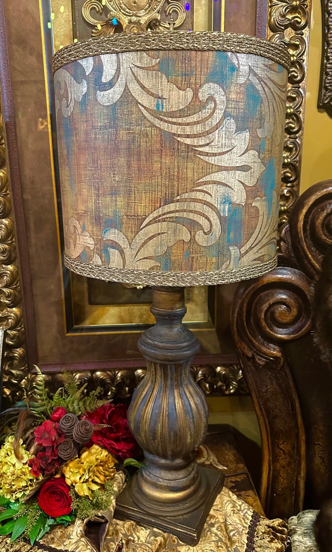 Gallery Designs Table Lamp with Bronze and Turquoise Lamp Shade