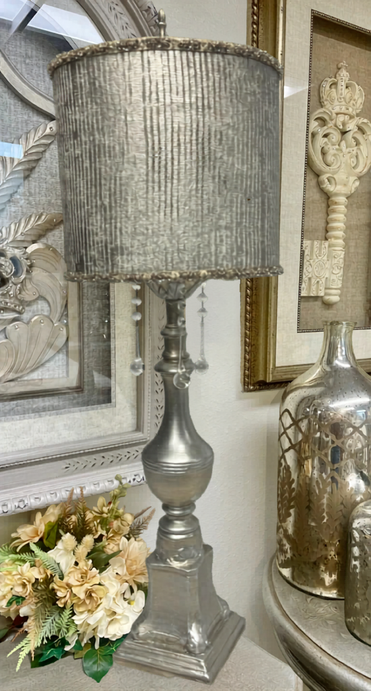 Glam Style Silver Metallic Accent Lamp With Crystals