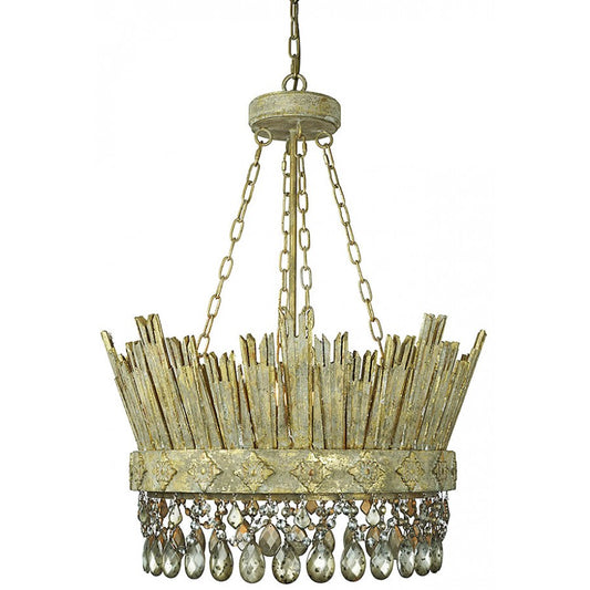 Glam Wood Chandelier with Crystals Antique Gold Finish