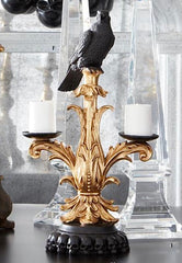 Gold and Black Halloween Candelabra with Black Crow