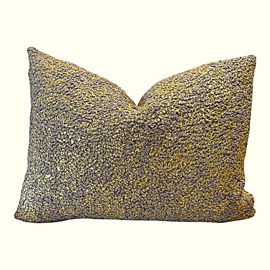 Gold and Gray Textured Velvet Luxury Lumbar Pillow