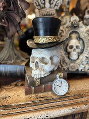 Skull with Top Hat on Stack of Books