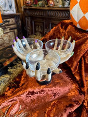 Halloween Witch Hands with Three Glass Bowls Serving Dish