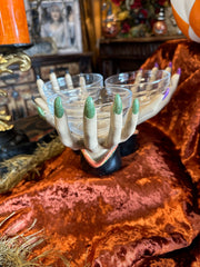 Halloween Witch Hands with Three Glass Bowls Serving Dish