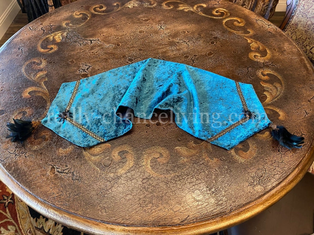 Halloween Turquoise Velvet Table Runner with Spider