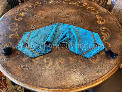 Halloween Turquoise Velvet Table Runner with Spider