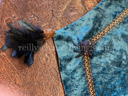 Halloween Turquoise Velvet Table Runner with Spider