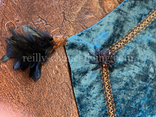 Halloween Turquoise Velvet Table Runner with Spider