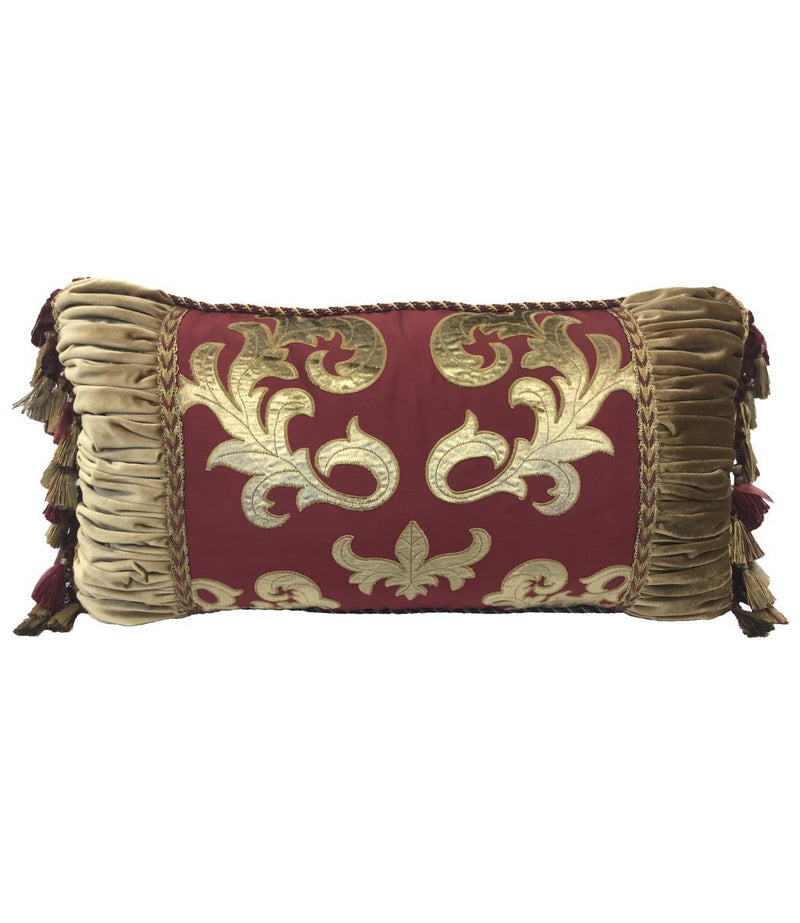 Designer Holiday Pillow Burgundy Red and Gold 27x14 Reilly Chance Collection