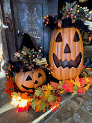 Lighted Fiber Optic Pumpkin with Witch Hat