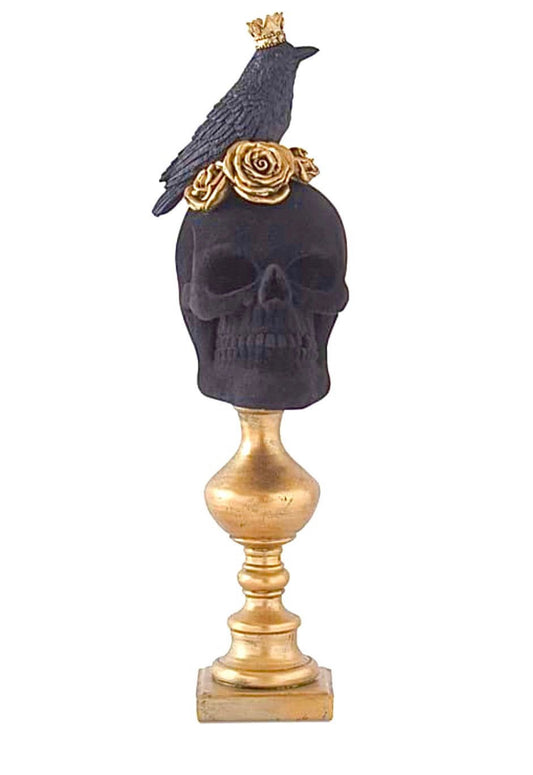 Black Velvet Skull on Gold Pedestal