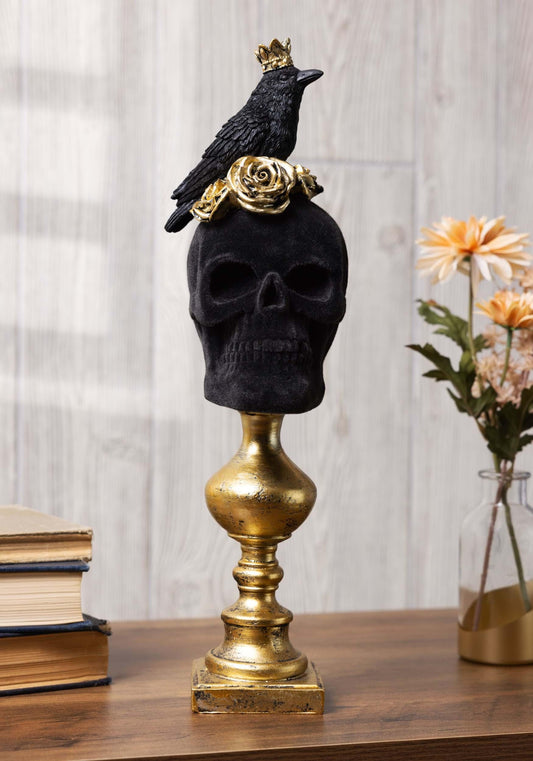 Black Velvet Skull on Gold Pedestal