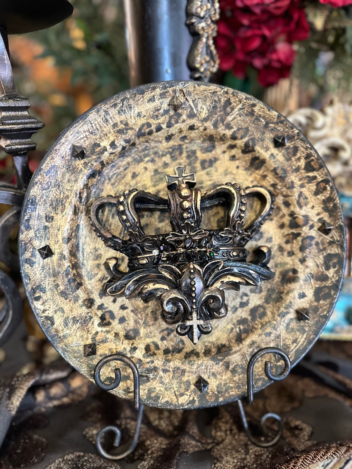 Michelle Butler Leopard Decorative Plate with Crown