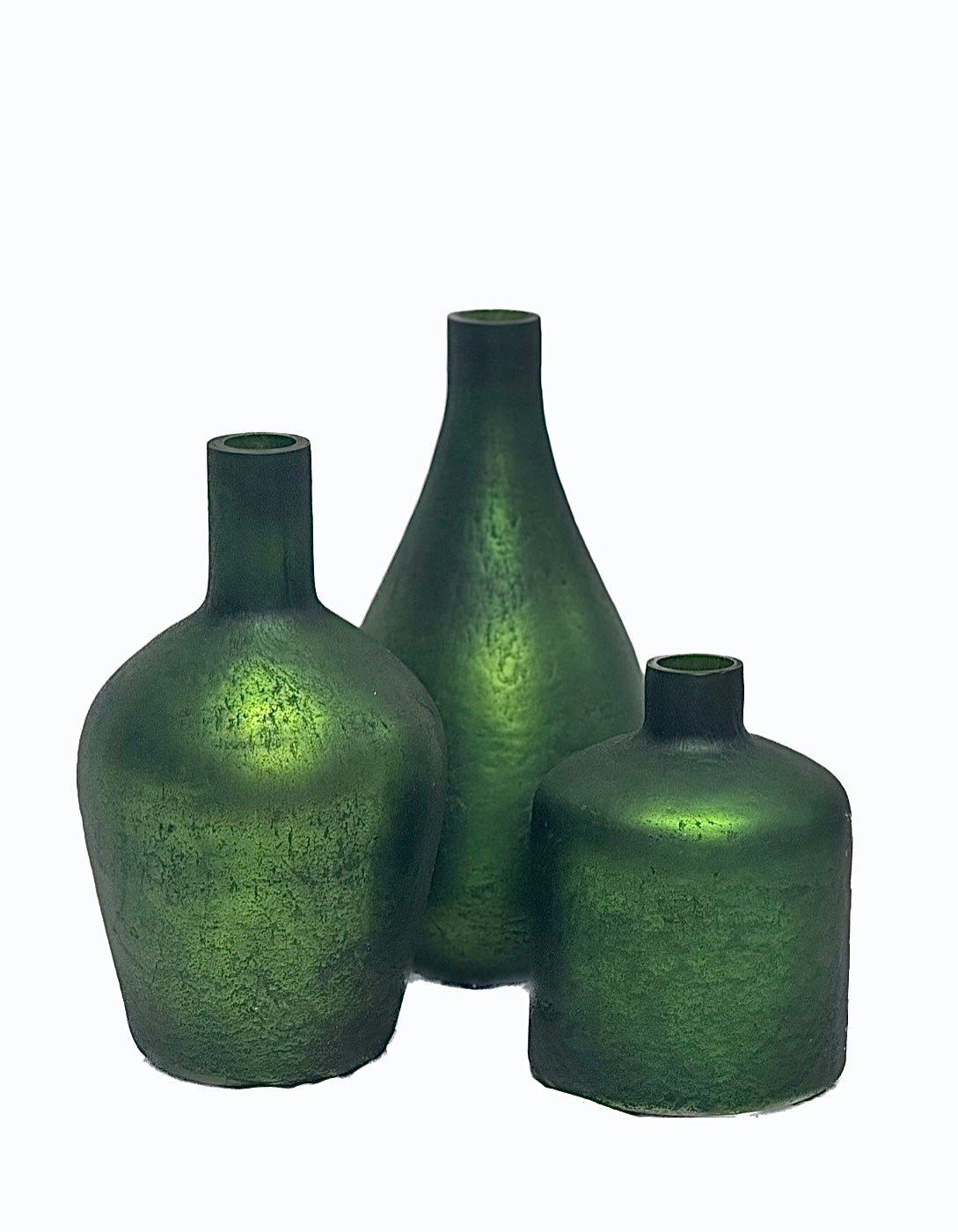 Set of 3 Green Glass Bottle