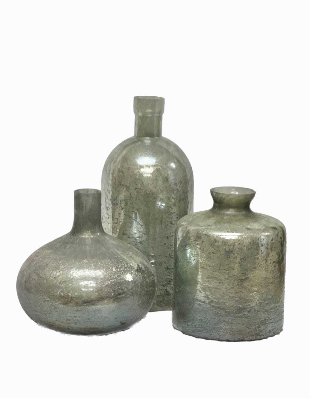 Set of 3 Large Spa Green/Blue Glass Bottles