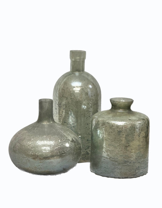 Set of 3 Large Spa Green/Blue Glass Bottles