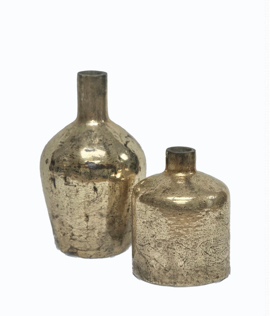 Set of Two Gold Glass Bottles