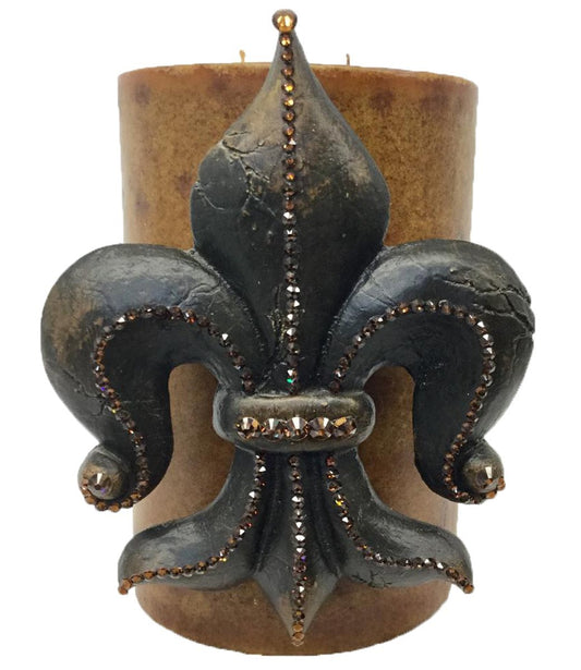 Decorative Candle With Large Jeweled Fleur De Lis 6X9 Candles