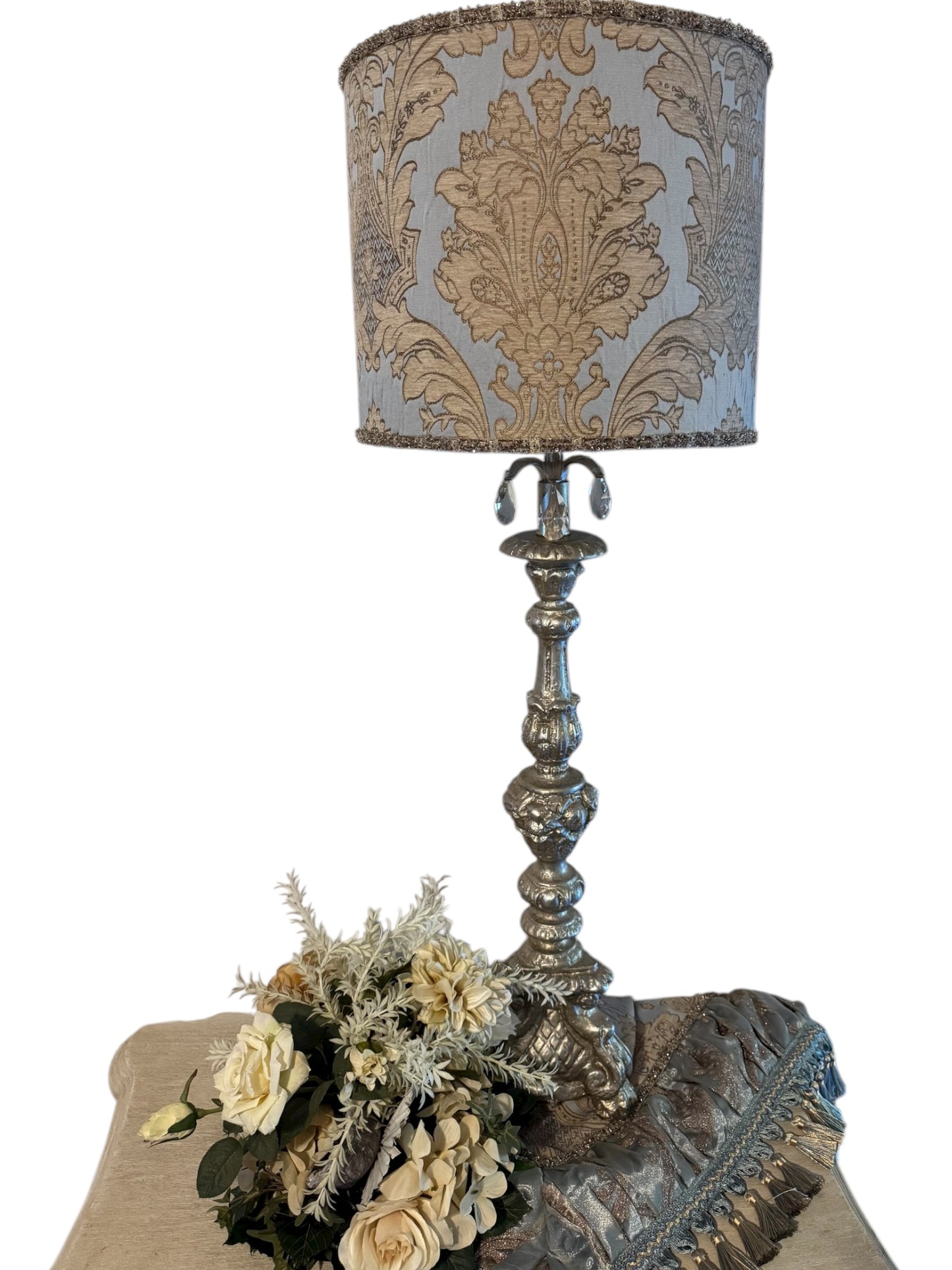 Large Accent Lamp French Blue With Crystals