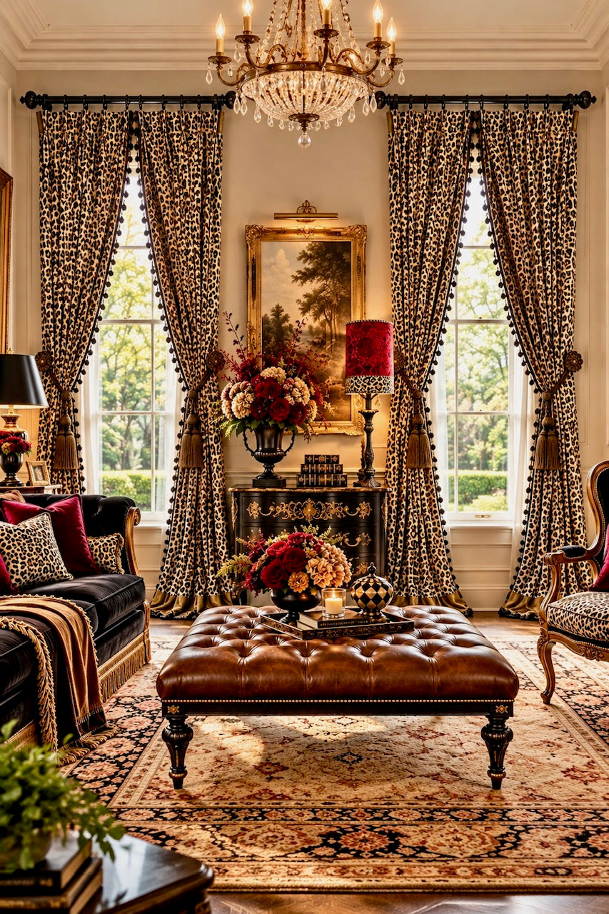 Drapery Panels With Beads- Leopard