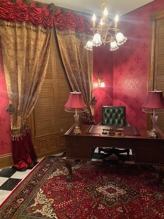 Designer Curtain Panel Style 15 Brussels and Red Velvet with Croc Band