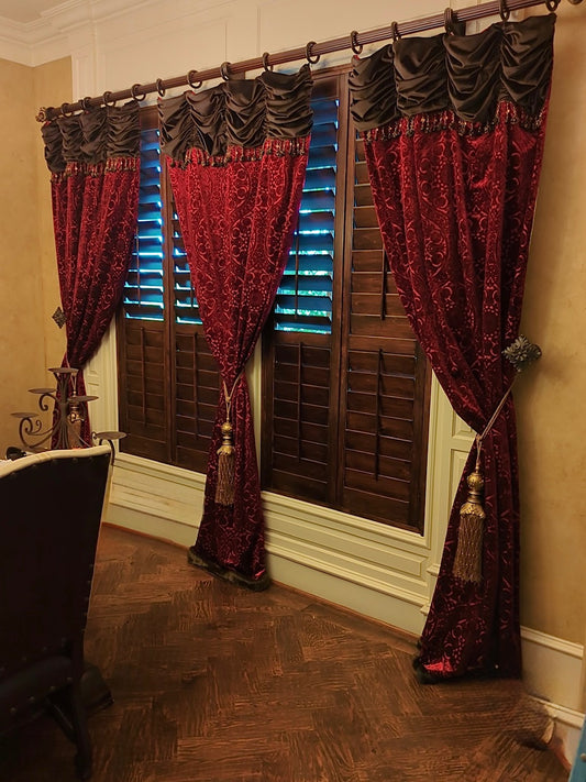 Luxury Curtain Panel Camelot Red Cut Velvet Style 14