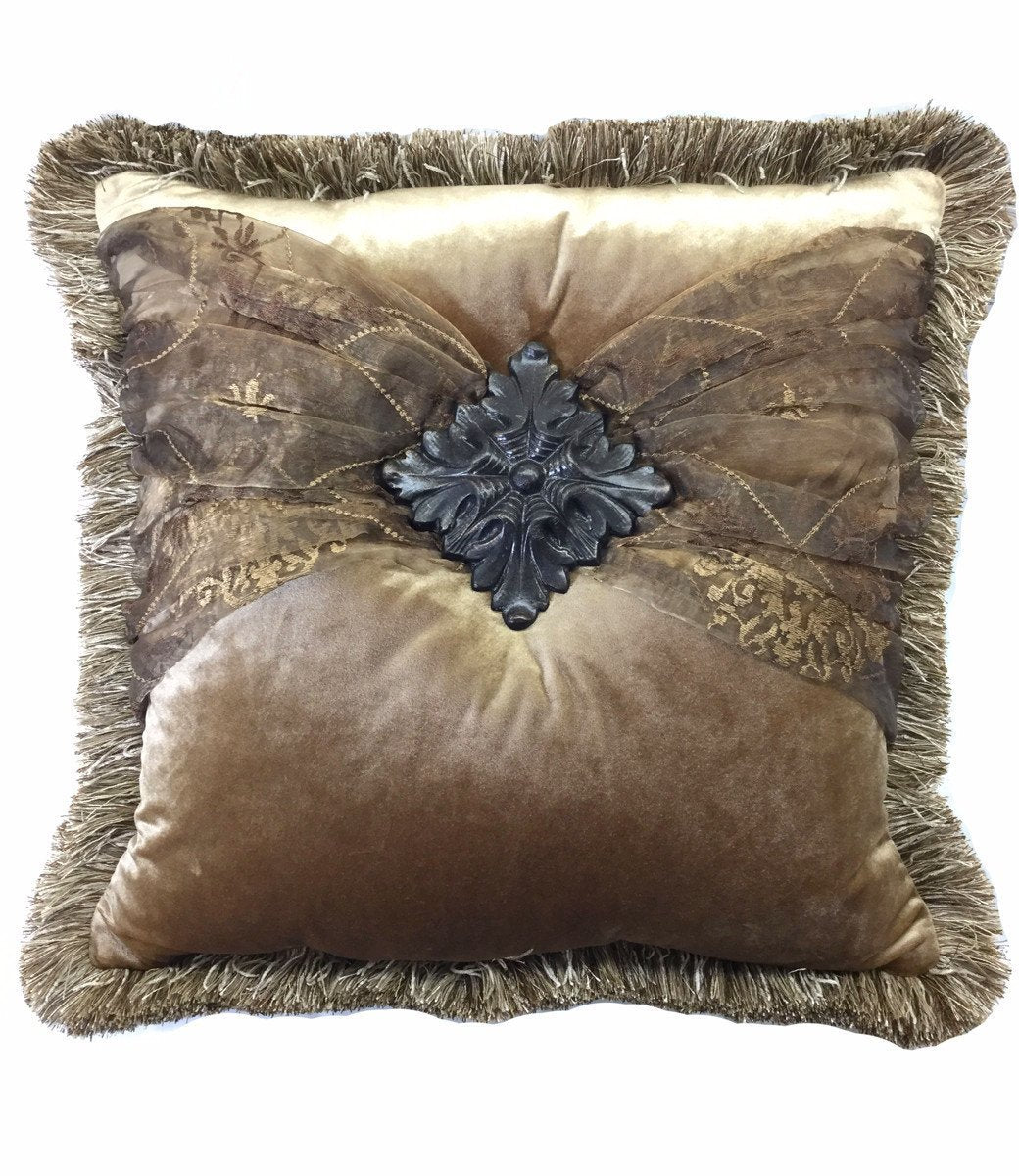 Luxury_accent_pillow-square-gold_velvet-brown_organza-embellished-reilly_chance_collection