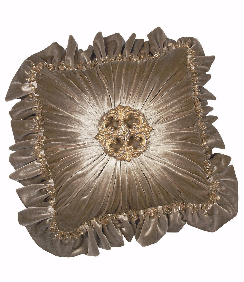 Luxury_decorative_pillow-square-grey_velvet-ruffled-Swarovski_crystals-medallion-reilly_chance_collection_grande